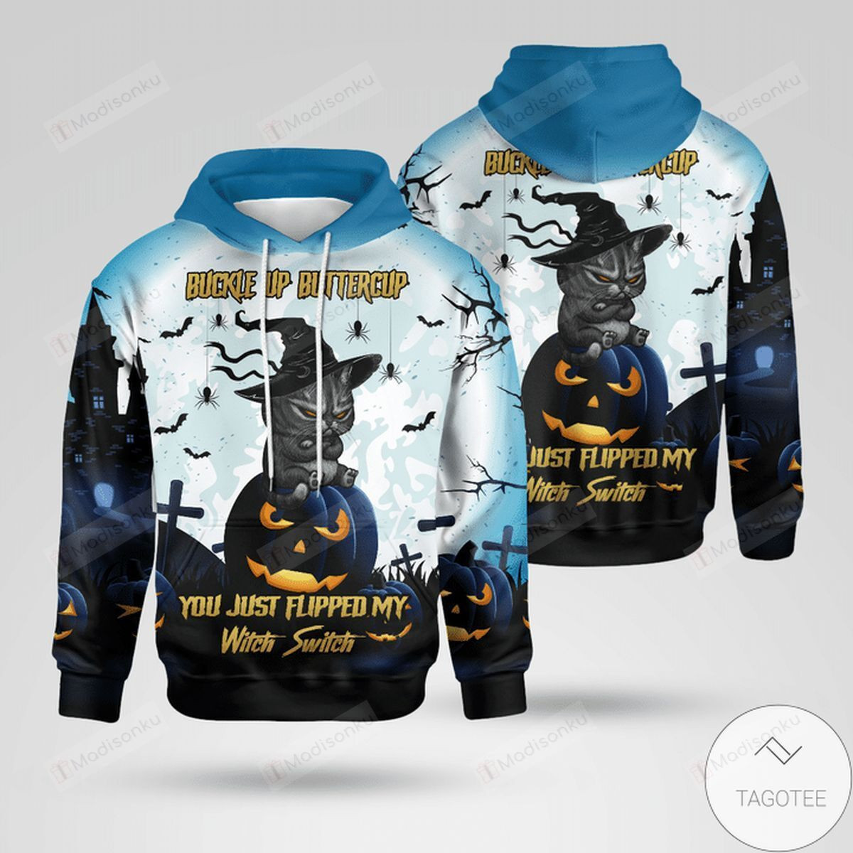 Rating Cat Buckle Up Buttercup You Just Flipped My Witch Switch Halloween For Unisex 3D All Over Print Hoodie, Zip-up Hoodie