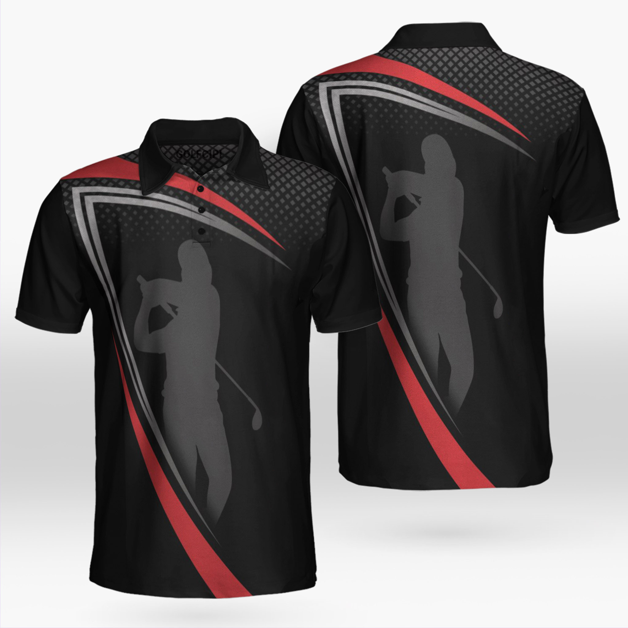 Red And Black Swing Golf Player Black Polo Shirt Best Golf Shirts For Men