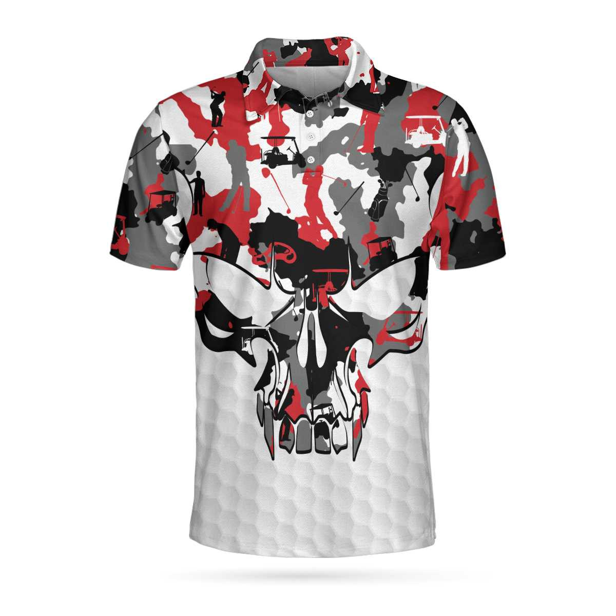 Red And White Camouflage Golf Set Skull Short Sleeve Polo Shirt Camo Golf Shirt For Men