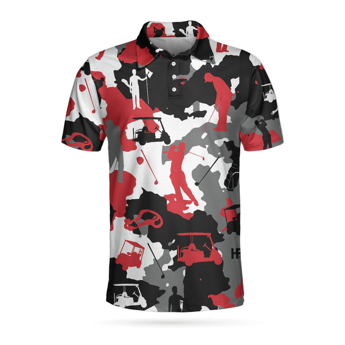 Red And White Camouflage Golf Short Sleeve Polo Shirt Golfer Silhouette Polo Shirt Camo Golf Shirt For Men