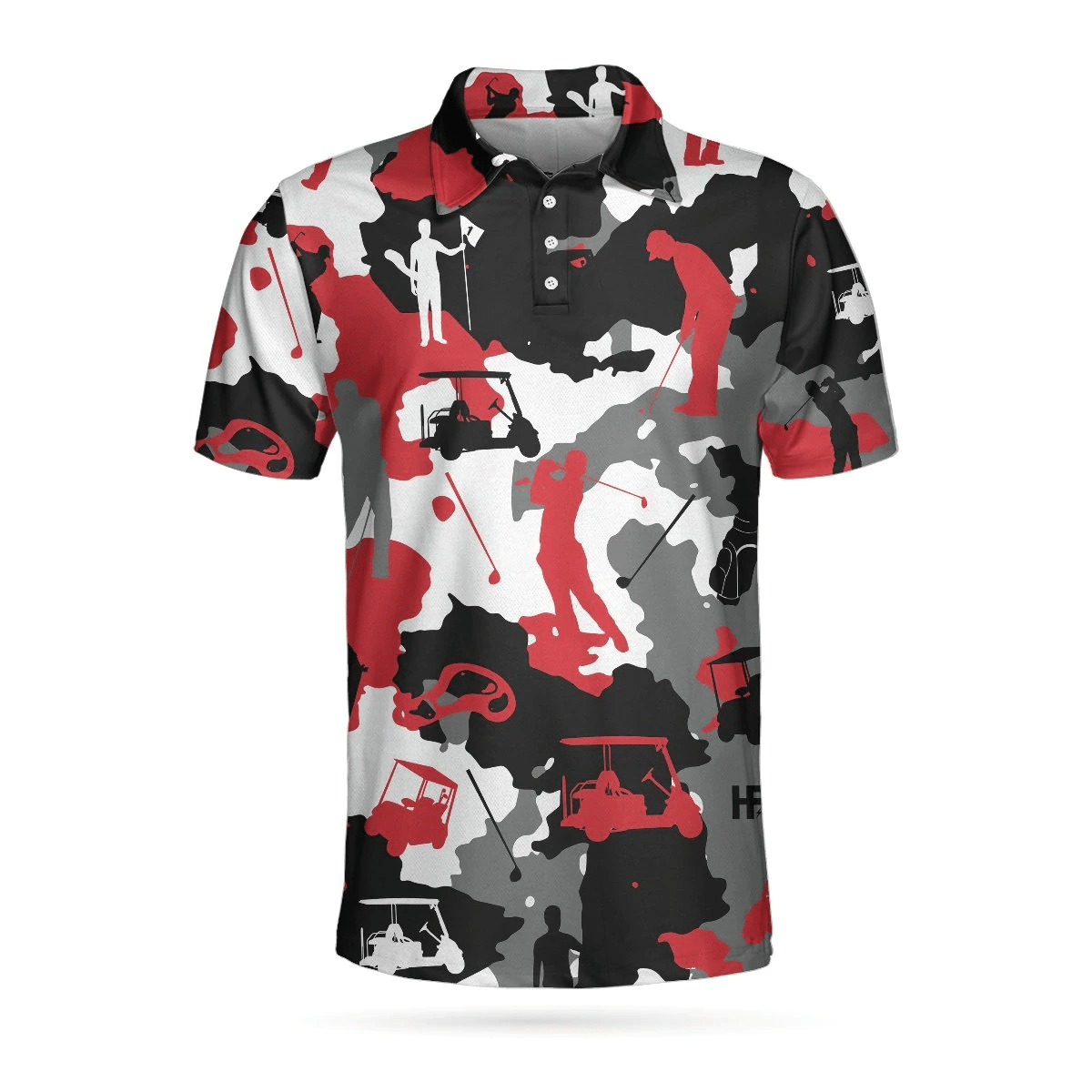 Red And White Camouflage Golf Short Sleeve Polo Shirt Golfer Silhouette Polo Shirt Camo Golf Shirts Short Sleeve Polo For Men