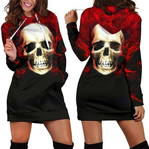 Red Angry Skull Hoodie Dress Sweater Dress Sweatshirt Dress 3d All Over Print For Women Hoodie