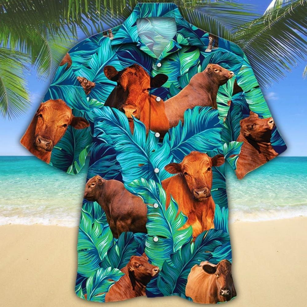 Red Angus Cattle Lovers Aloha Hawaiian Shirt Colorful Short Sleeve Summer Beach Casual Shirt For Men And Women