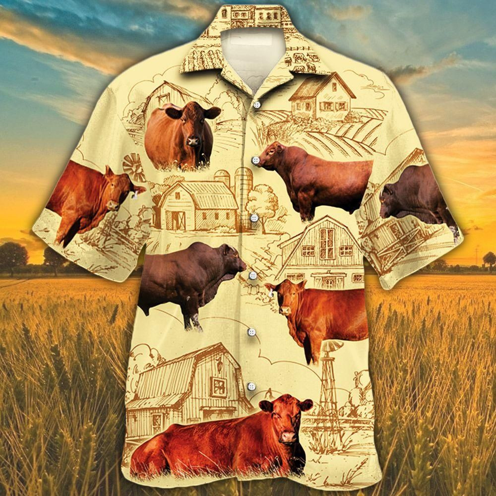 Red Angus Cattle Lovers Farm Aloha Hawaiian Shirt Colorful Short Sleeve Summer Beach Casual Shirt For Men And Women