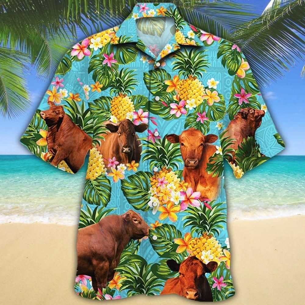 Red Angus Cattle Lovers Pineapple Aloha Hawaiian Shirt Colorful Short Sleeve Summer Beach Casual Shirt For Men And Women