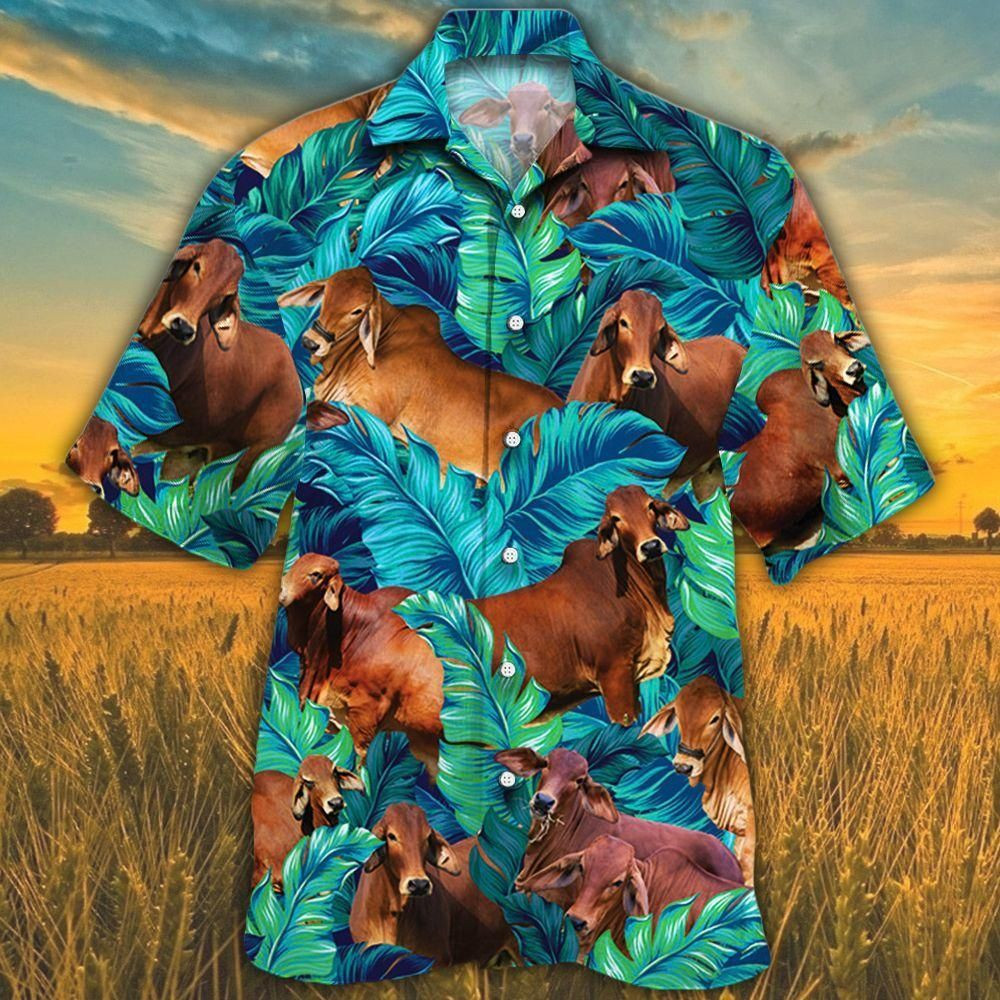 Red Brahman Cattle Lovers Aloha Hawaiian Shirt Colorful Short Sleeve Summer Beach Casual Shirt For Men And Women