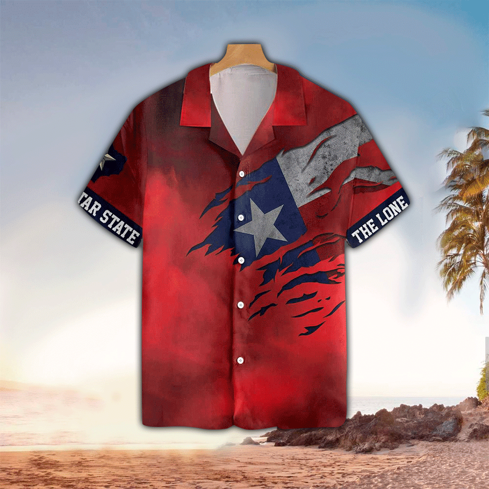 Red Ripped Flag Texas Hawaiian Shirt Summer Aloha Shirt