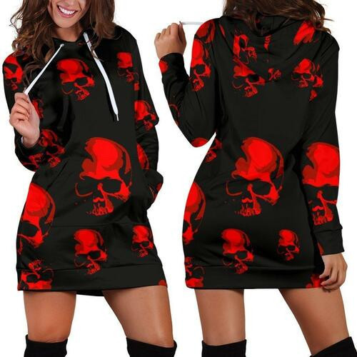 Red Skulls Hoodie Dress Sweater Dress Sweatshirt Dress 3d All Over Print For Women Hoodie