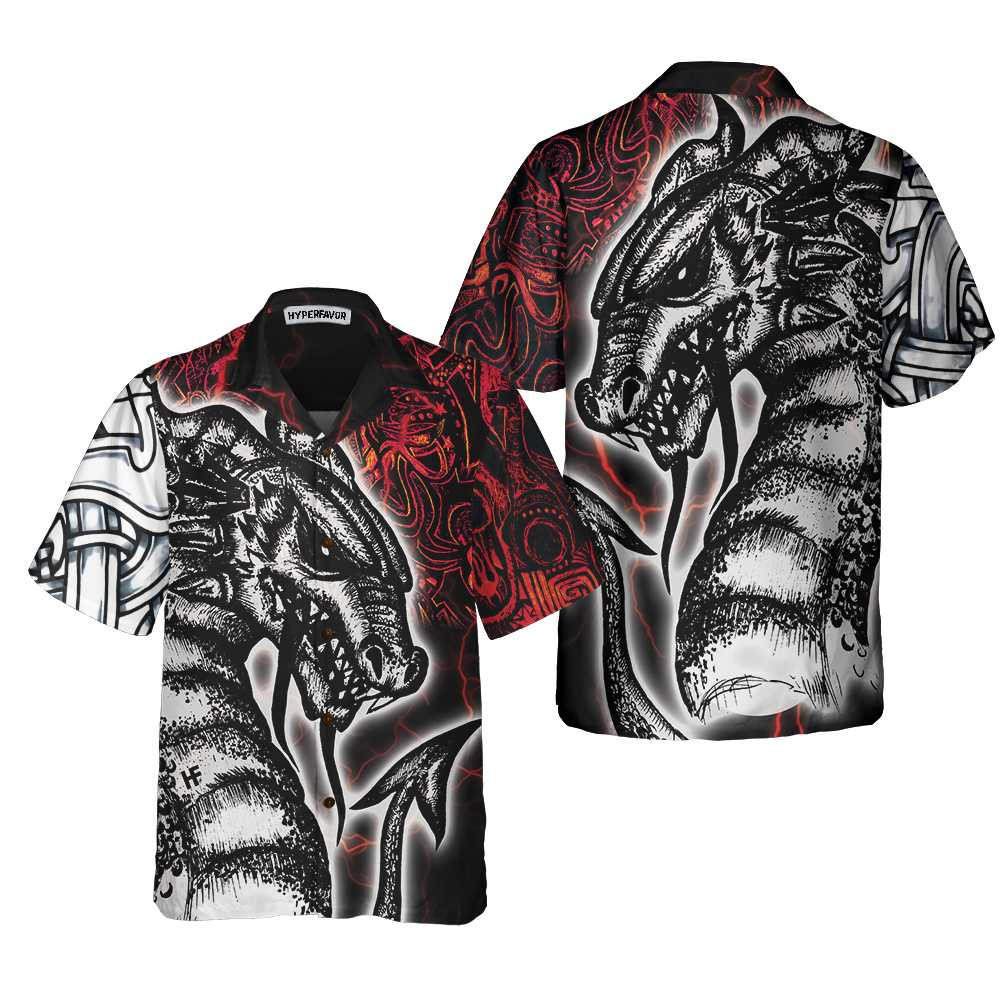 Red Tattoo Dragon Hawaiian Shirt Red Light Chinese Dragon Shirt