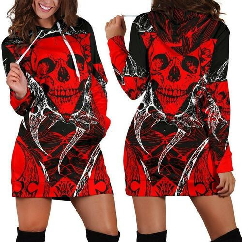 Red Vintage Skull Womens Hoodie Dress Sweater Dress Sweatshirt Dress 3d All Over Print For Women Hoodie