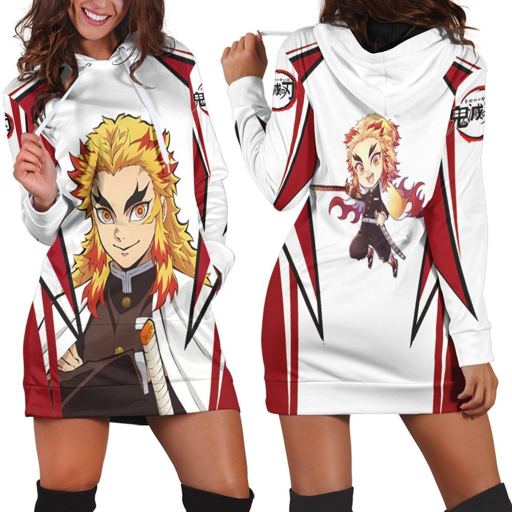 Rengoku Kyojuro Anime Kimetsu No Yaiba Hoodie Dress Sweater Dress Sweatshirt Dress