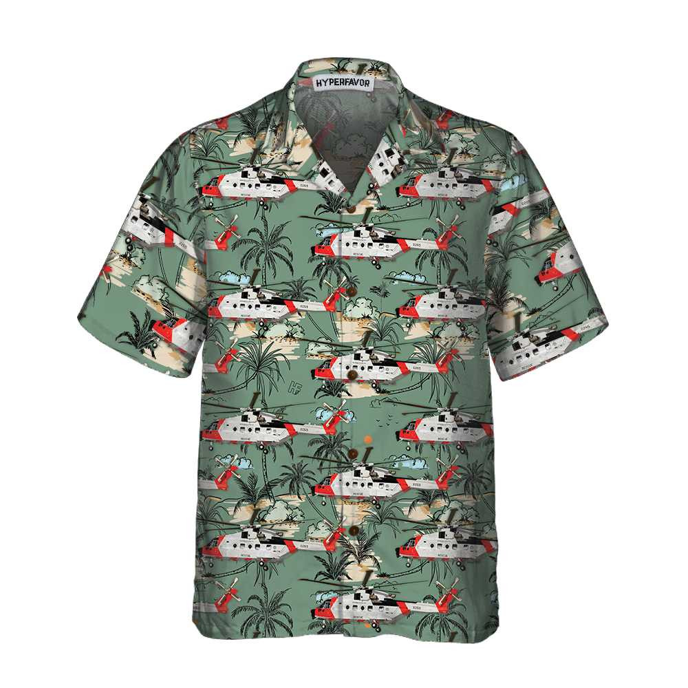 Rescue Helicopter Seamless Pattern Hawaiian Shirt Tropical Helicopter Shirt For Men