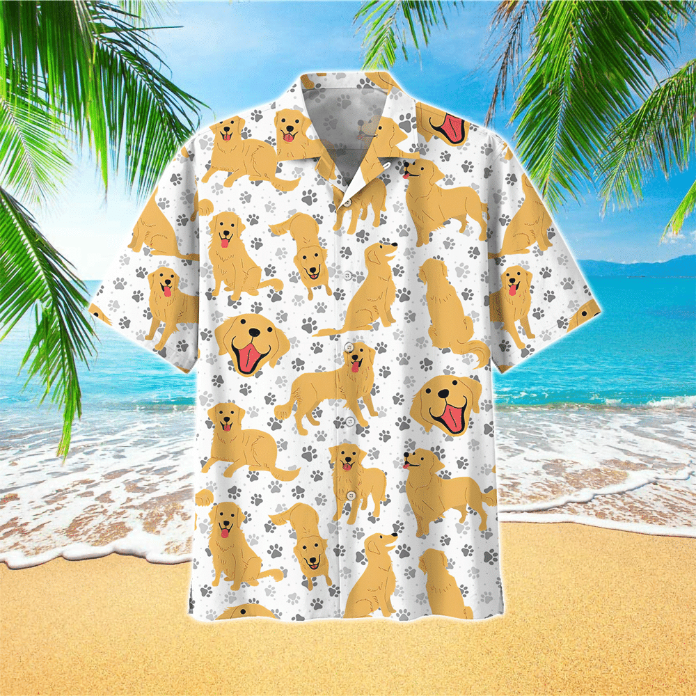 Retriever Dog Apparel Retriever Dog Hawaiian Button Up Shirt for Men and Women