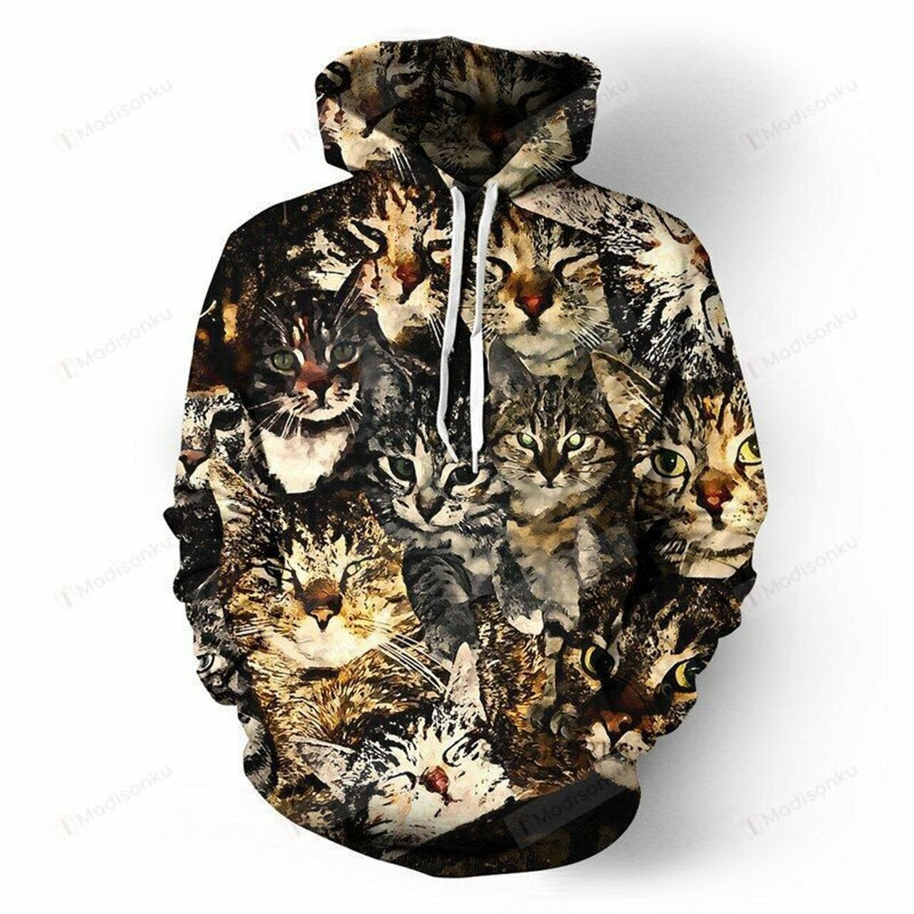 Retro Cat 3d All Over Print Hoodie, Zip-up Hoodie