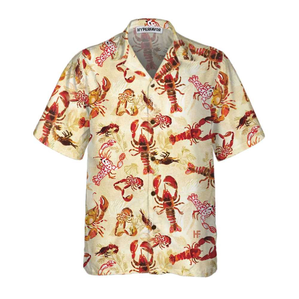 Retro Lobster Pattern Hawaiian Shirt Unique Lobster Shirt Lobster Print Shirt For Adults