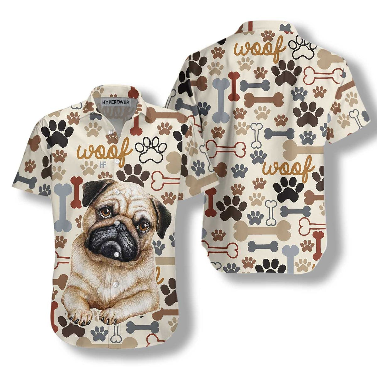 Retro Pug Shirt For Men Hawaiian Shirt