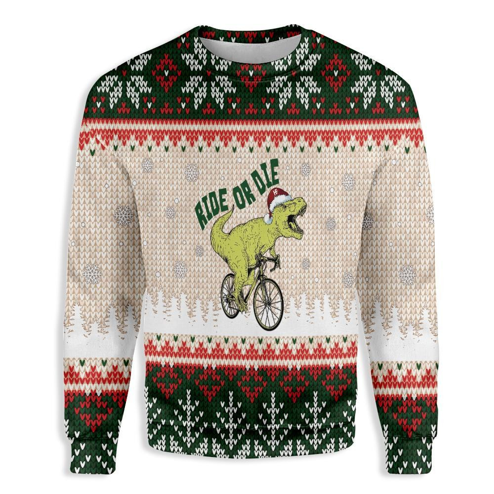 Ride or Die T-Rex Christmas Ugly Christmas Sweater Ugly Sweater For Men Women