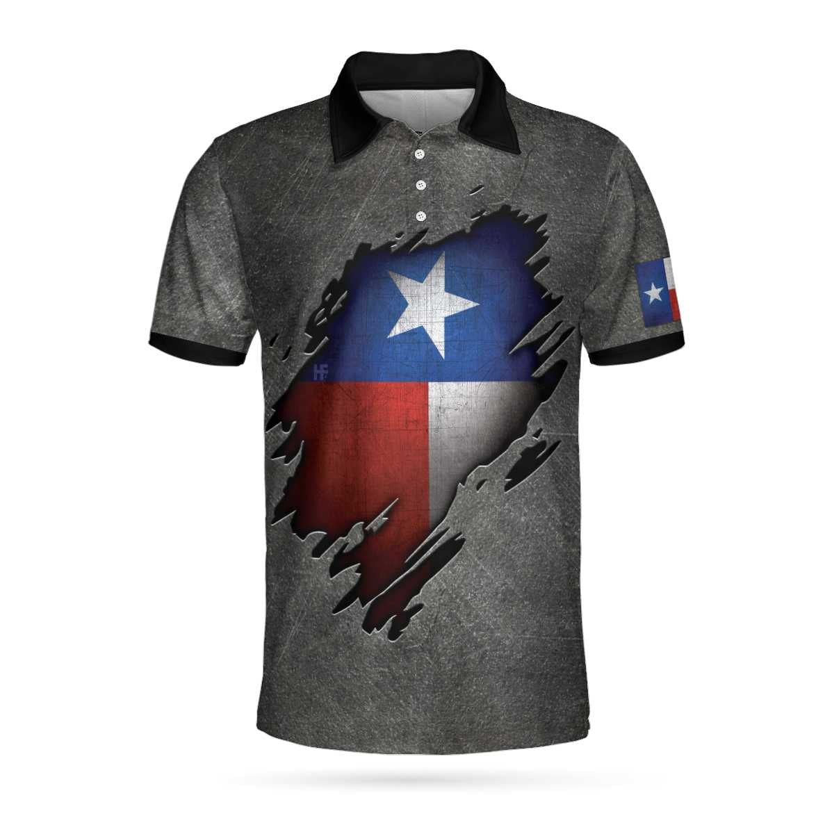 Ripped Texas Flag All Over Print Short Sleeve Polo Shirt For Golf Grunge Texas Polo Shirt Texas Proud Shirt For Men