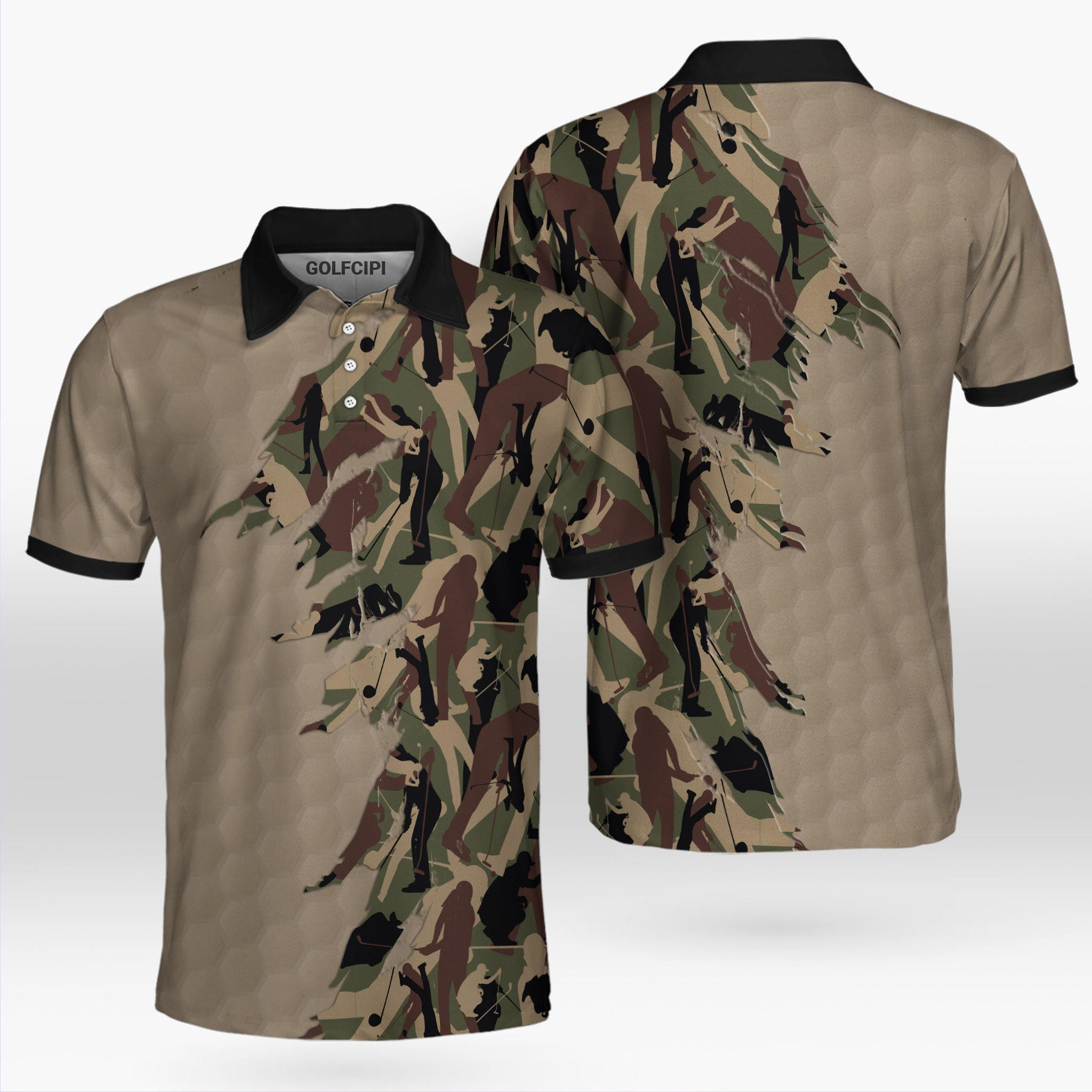 Ripped Vintage Golf Clubs Skull Camo Golf Shirt Golf Shirts Short Sleeve Polo For Men