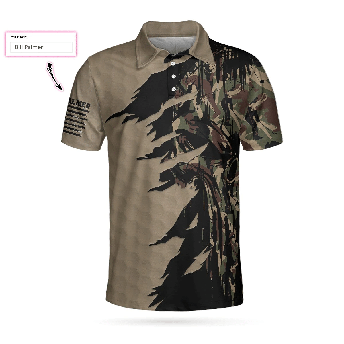 Ripped Vintage Golfing Clubs Skull Camouflaged Polo Custom Polo Shirt Personalized Camo Golf Shirts Short Sleeve Polo For Men