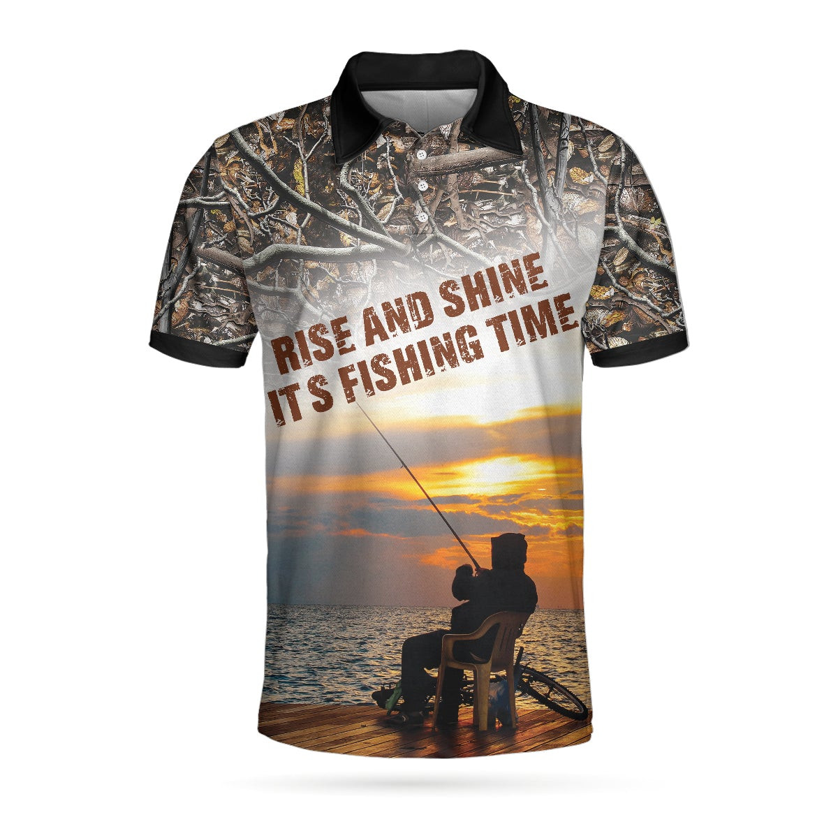 Rise And Shine Its Fishing Time Polo Shirt Fishing And Tree Graphic Polo Shirt Best Fishing Shirt For Men