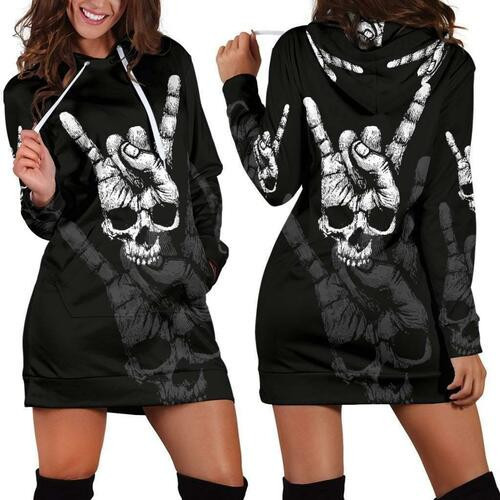 Rock Hand Skull Hoodie Dress Sweater Dress Sweatshirt Dress 3d All Over Print For Women Hoodie