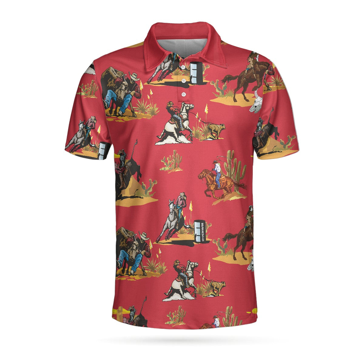 Rodeo Seamless Pattern Short Sleeve Polo Shirt Red Texas Cowboy Polo Shirt Rodeo Shirt For Men