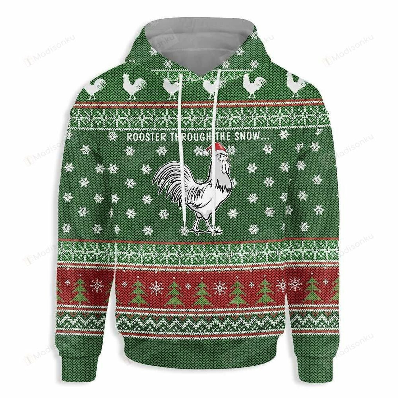 Rooster Christmas Through The Snow 3d All Over Print Hoodie