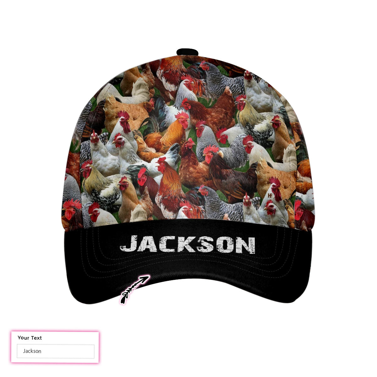 Rooster Family Pattern Custom Cap