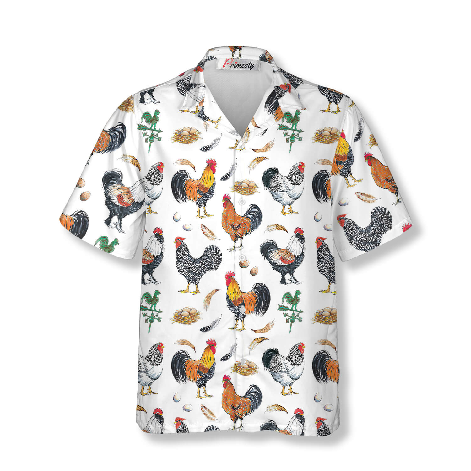 Rooster Hen Egg Chicken Feather Pattern Chicken Shirts for Men Chicken Hawaiian Shirt