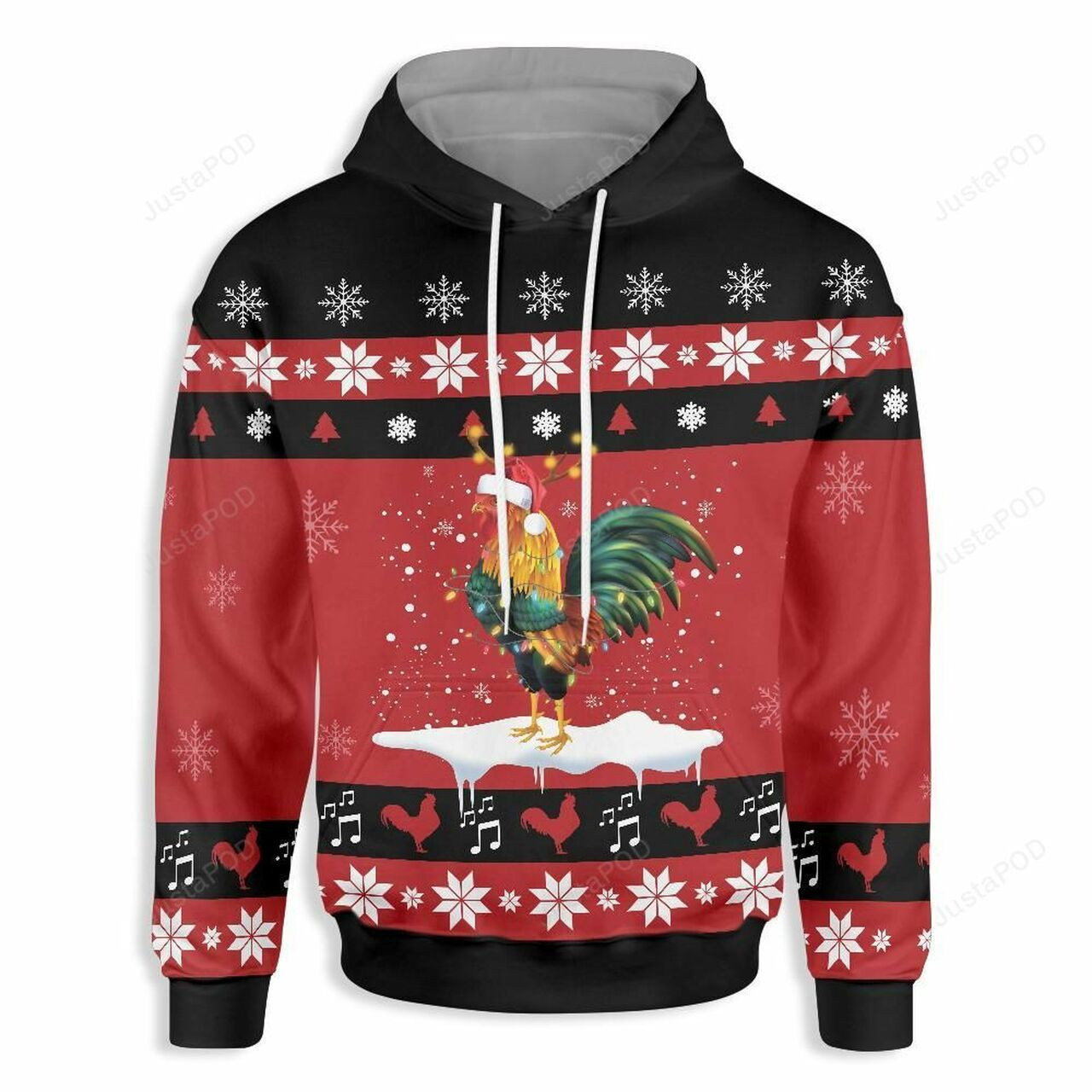 Rooster Merry Christmas 3d All Over Print Hoodie