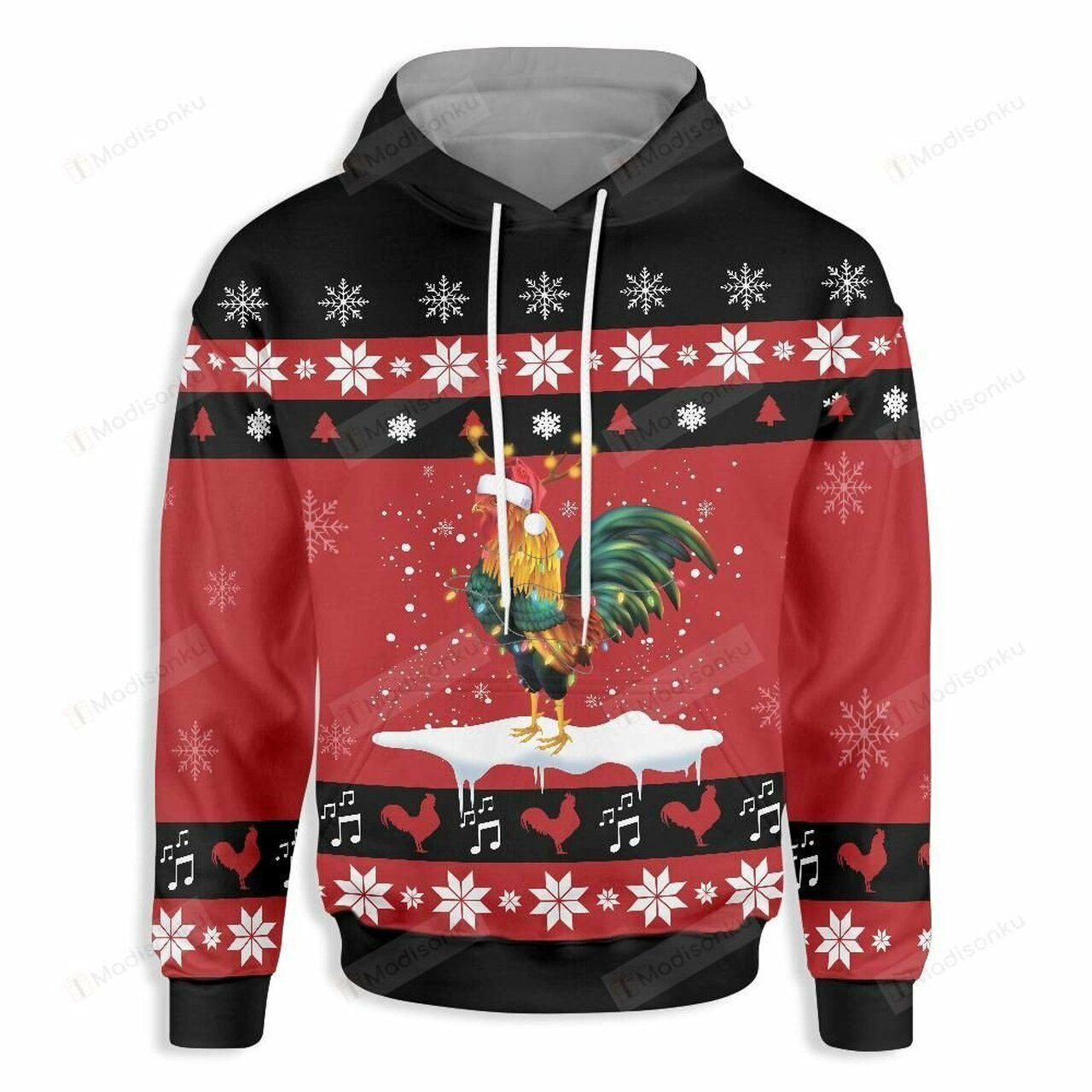 Rooster Merry Christmas Black 3d All Over Print Hoodie