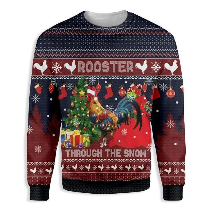 Rooster Through The Snow Ugly Christmas Sweater Ugly Sweater For Men Women