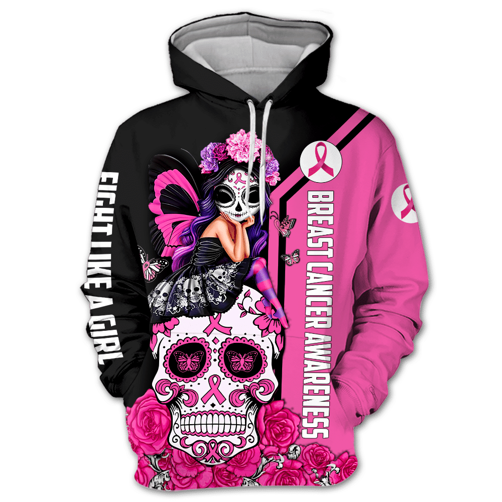 Rose Fight Like A Girl Breast Cancer Awareness Clothes Sugar Skull Shirt