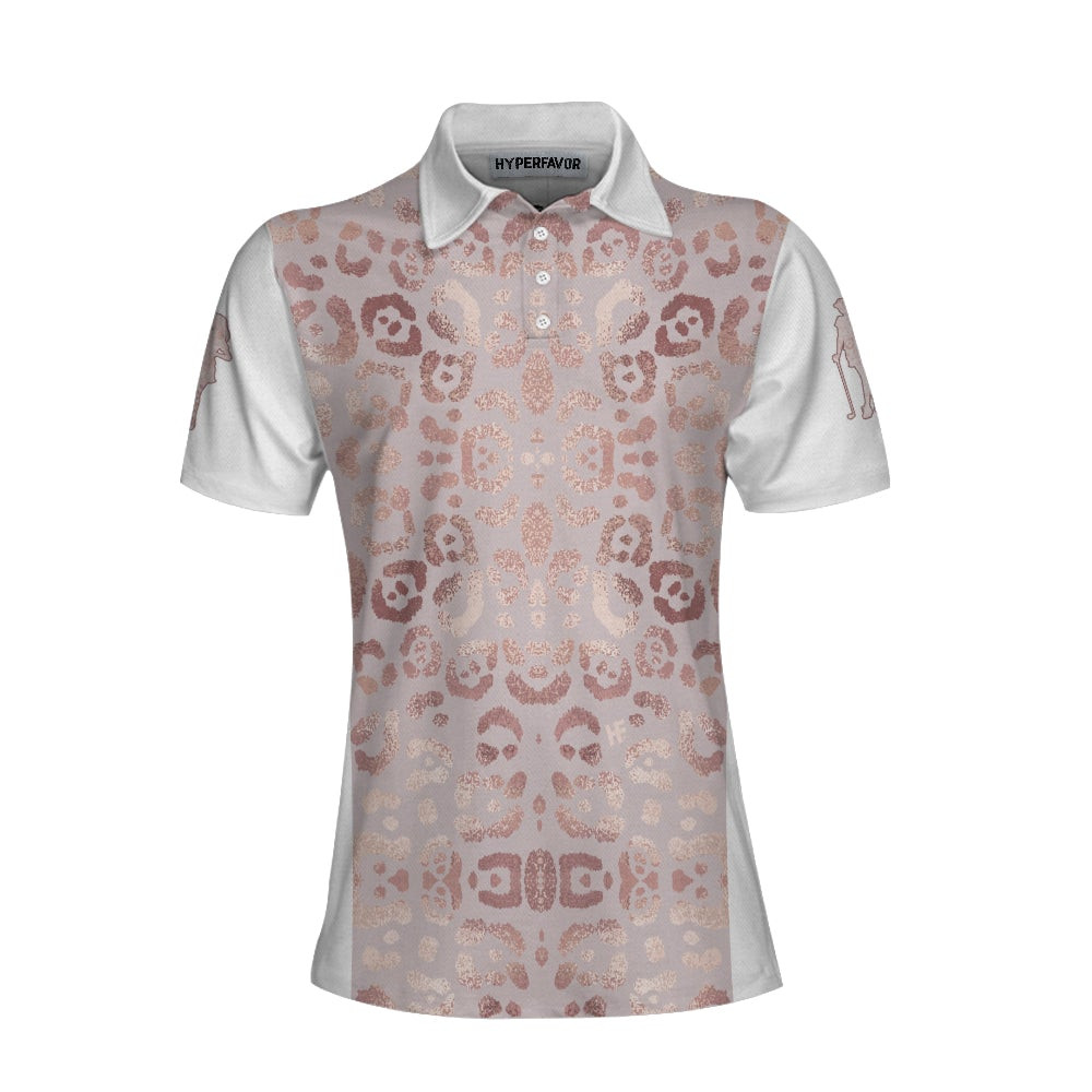 Rose Gold Leopard Print Short Sleeve Women Polo Shirt