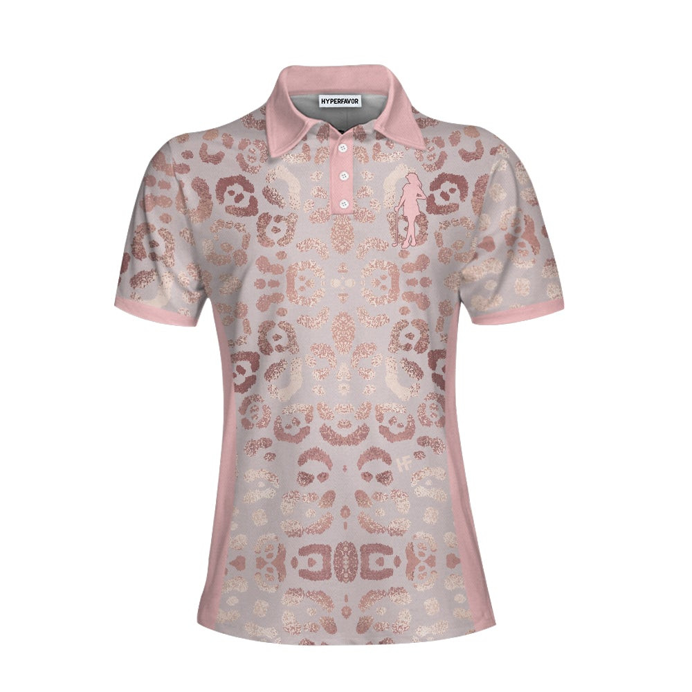 Rose Gold Leopard Print V2 Short Sleeve Women Polo Shirt