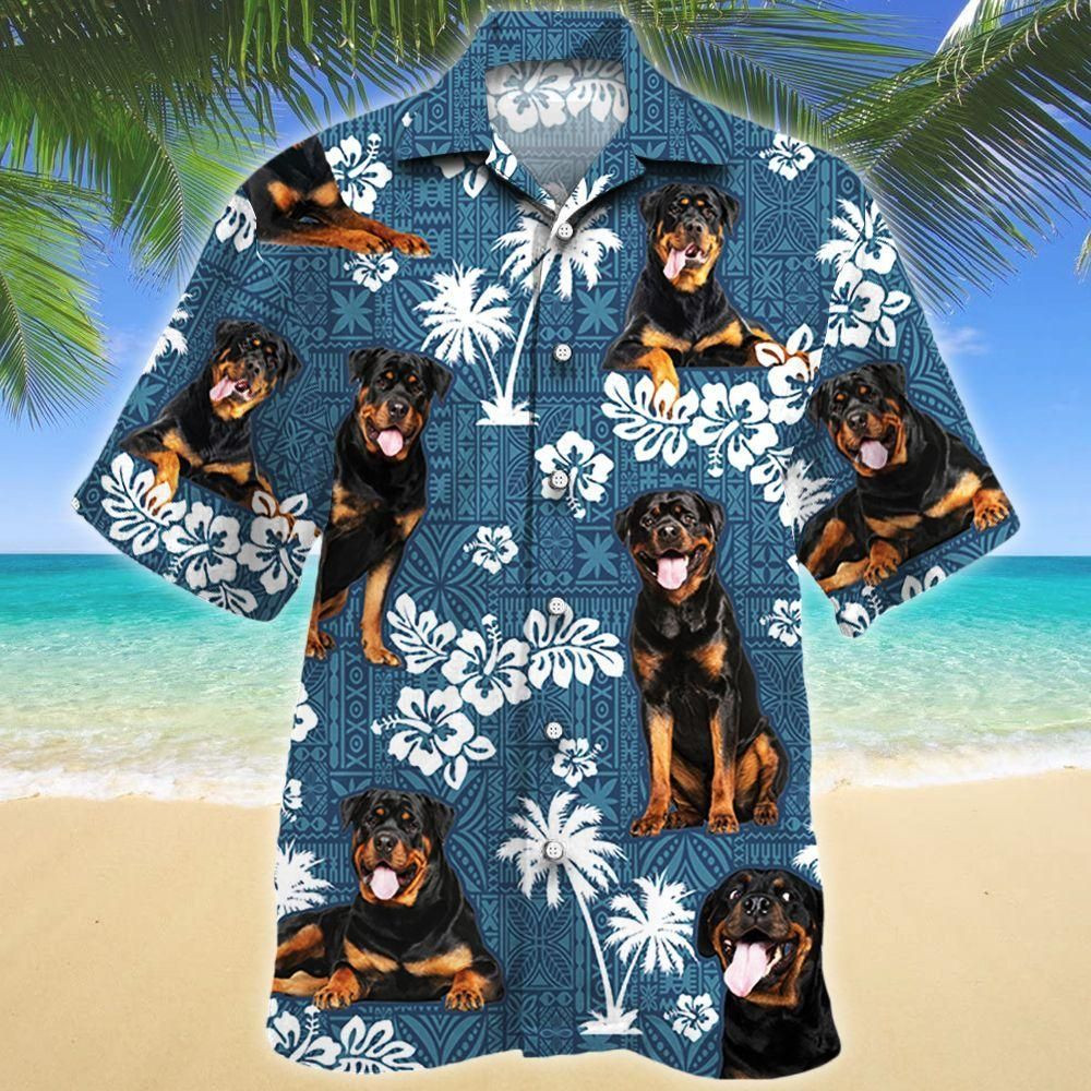 Rottweiler Dog Blue Tribal Aloha Hawaiian Shirt Colorful Short Sleeve Summer Beach Casual Shirt For Men And Women