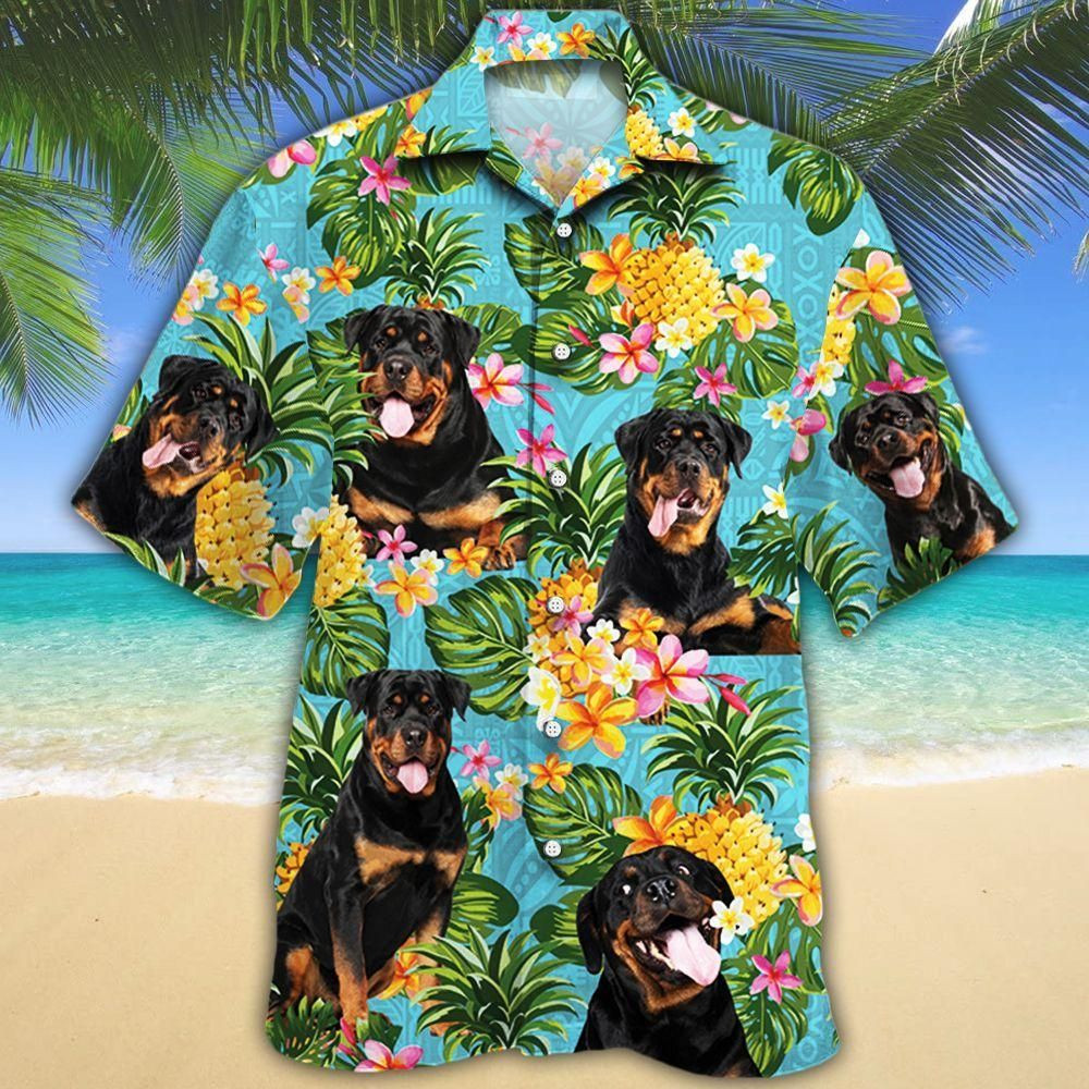 Rottweiler Dog Lovers Pineapple Aloha Hawaiian Shirt Colorful Short Sleeve Summer Beach Casual Shirt For Men And Women