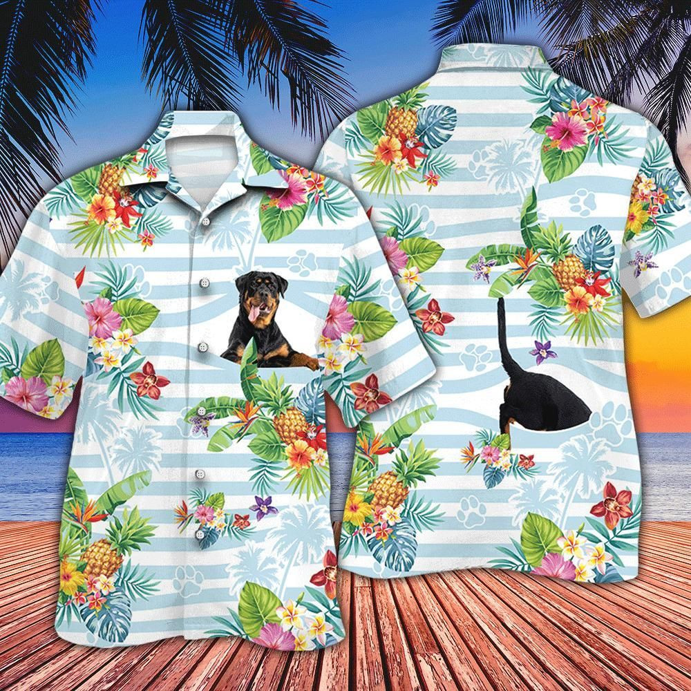 Rottweiler Dog Lovers Striped Aloha Hawaiian Shirt Colorful Short Sleeve Summer Beach Casual Shirt For Men And Women