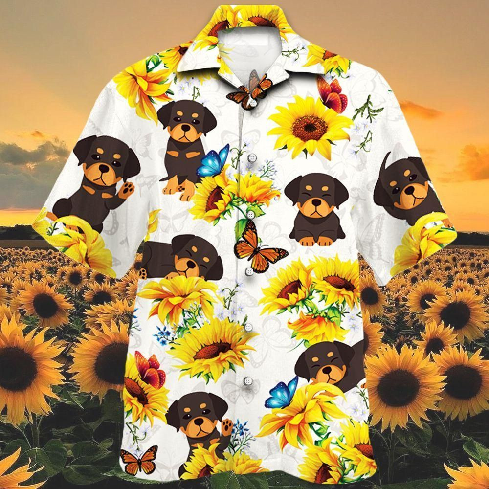 Rottweiler Dog Lovers Sun Flower Aloha Hawaiian Shirt Colorful Short Sleeve Summer Beach Casual Shirt For Men And Women