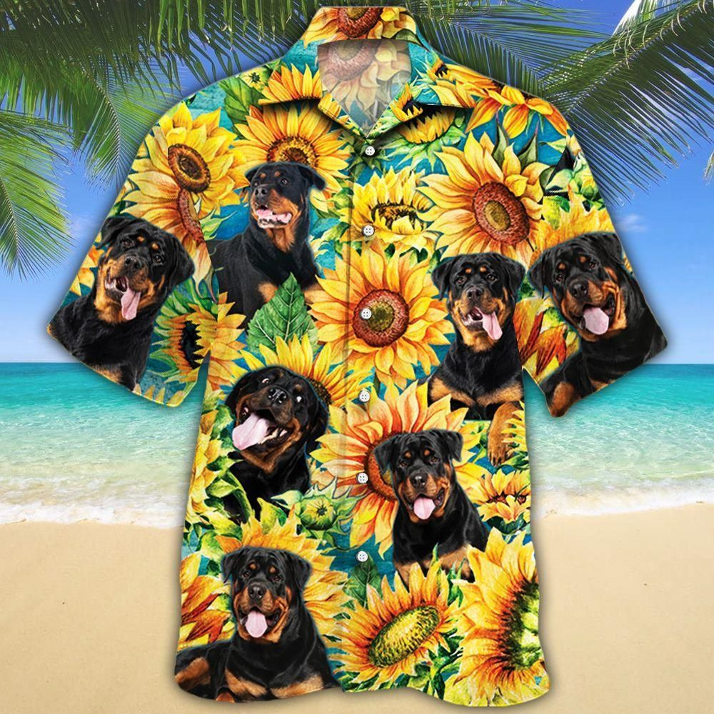 Rottweiler Dog Lovers Sunflower Watercolor Aloha Hawaiian Shirt Colorful Short Sleeve Summer Beach Casual Shirt For Men And Women