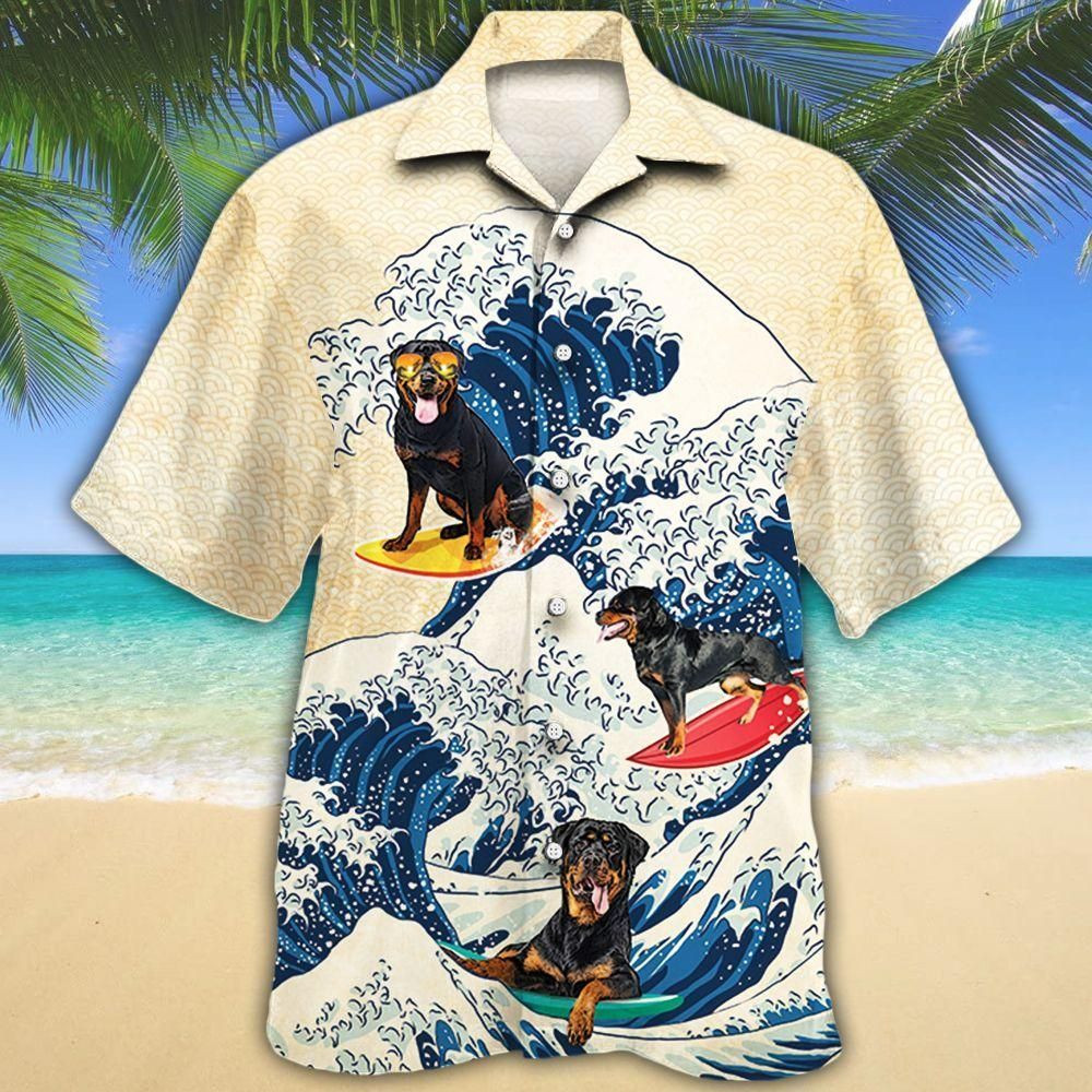 Rottweiler Dog Lovers Wave Aloha Hawaiian Shirt Colorful Short Sleeve Summer Beach Casual Shirt For Men And Women