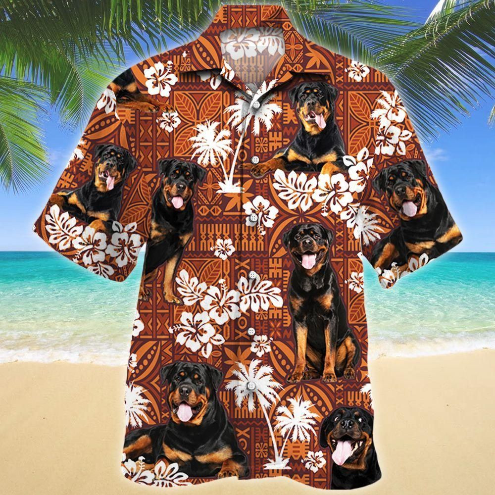 Rottweiler Dog Red Tribal Aloha Hawaiian Shirt Colorful Short Sleeve Summer Beach Casual Shirt For Men And Women