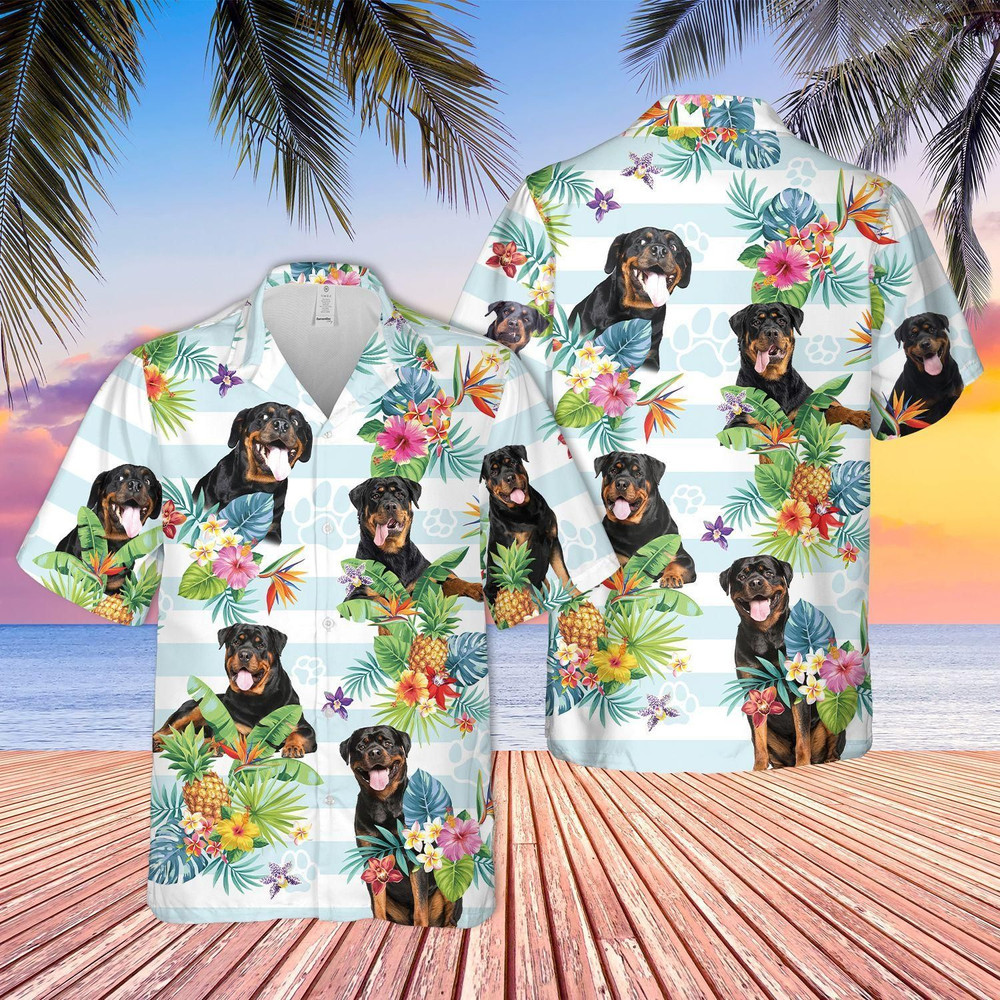 Rottweiler Dog Tropical Flower Aloha Hawaiian Shirt Colorful Short Sleeve Summer Beach Casual Shirt For Men And Women