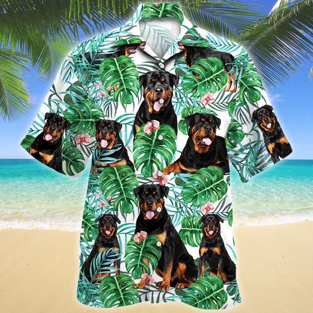 Rottweiler Dog Tropical Plant Aloha Hawaiian Shirt Colorful Short Sleeve Summer Beach Casual Shirt For Men And Women