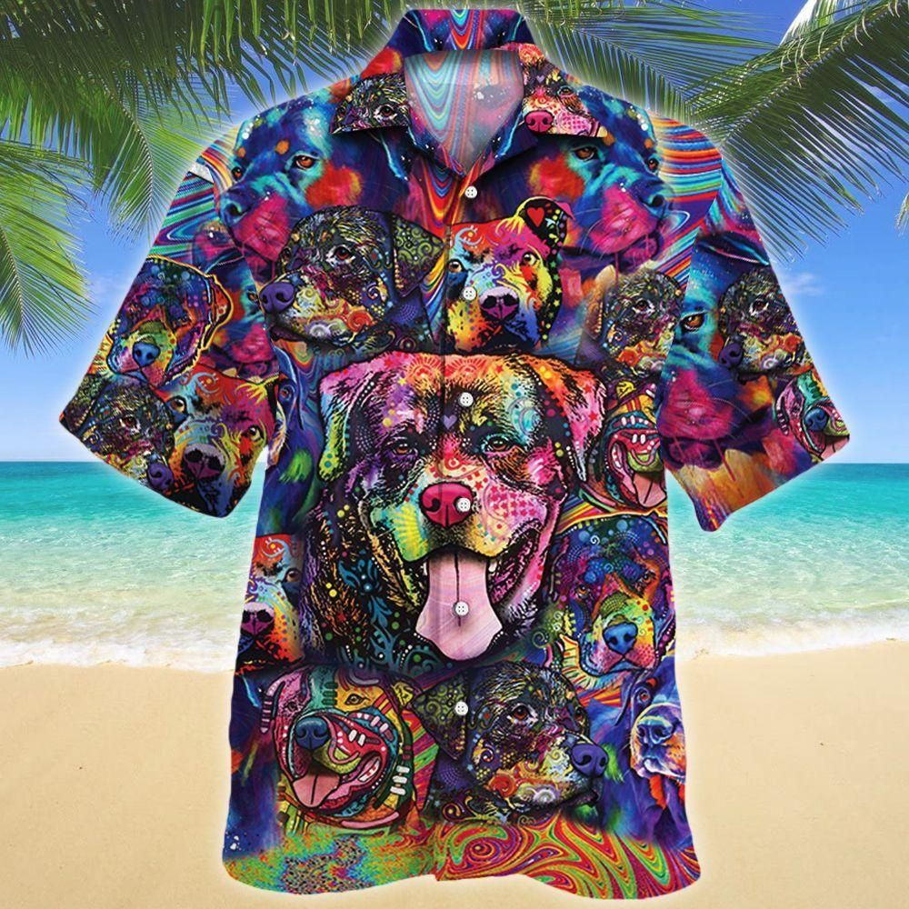 Rottweiler Dog Watercolor Aloha Hawaiian Shirt Colorful Short Sleeve Summer Beach Casual Shirt For Men And Women