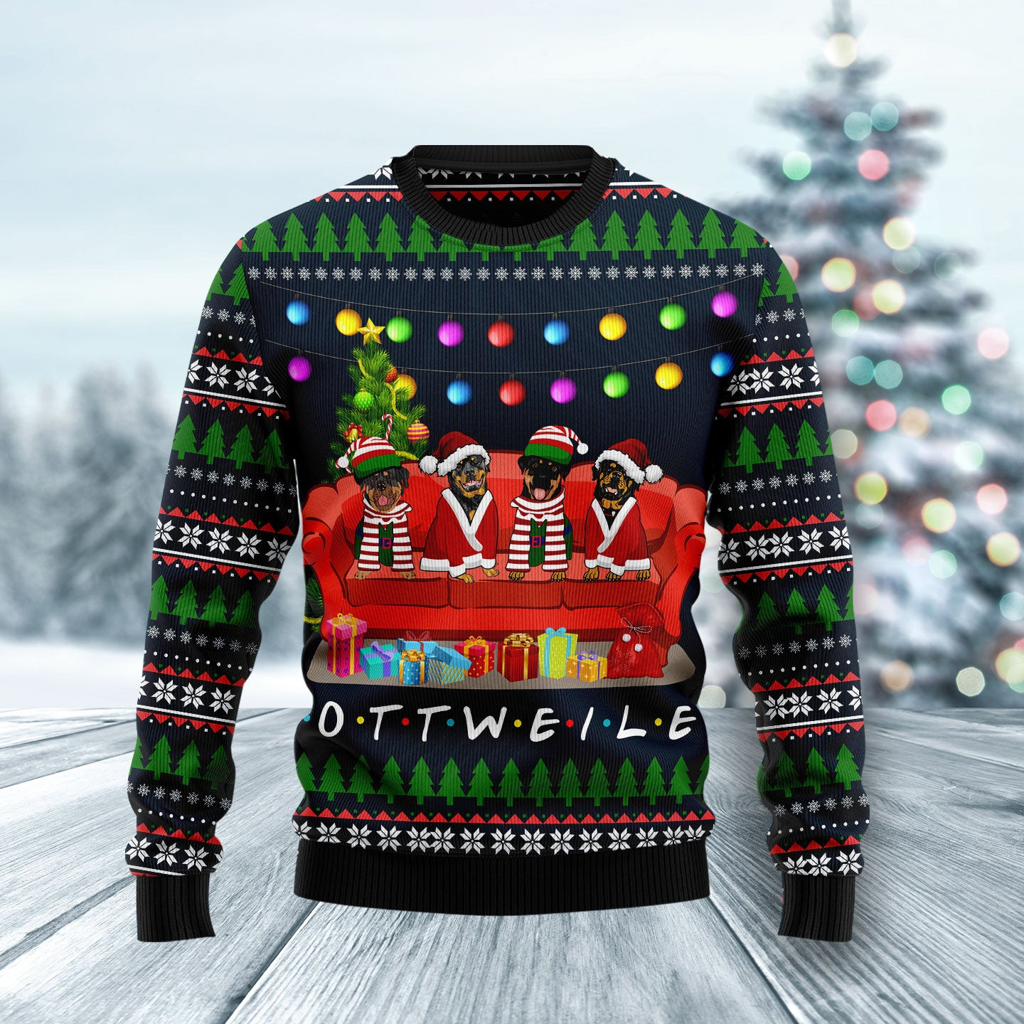 Rottweiler Friends On Red Sofa Ugly Christmas Sweater, Ugly Sweater For Men Women, Holiday Sweater