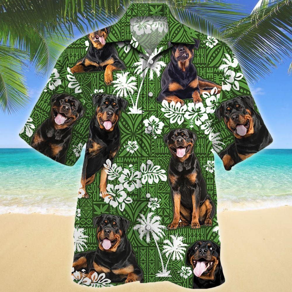 Rottweiler Green Tribal Aloha Hawaiian Shirt Colorful Short Sleeve Summer Beach Casual Shirt For Men And Women