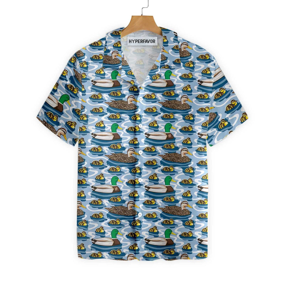 Rouen Duck Family Swimming Hawaiian Shirt Arctic Blue Pond Texture Hawaiian Shirt