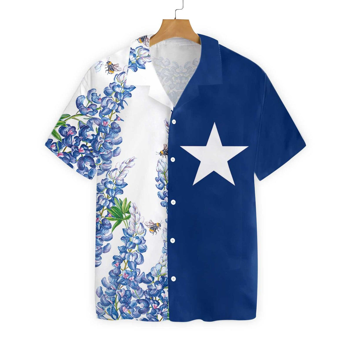 Royal Blue Bluebonnet Texas Hawaiian Shirt Floral Texas Flag Shirt Horizontal Version Proud Texas Shirt For Men